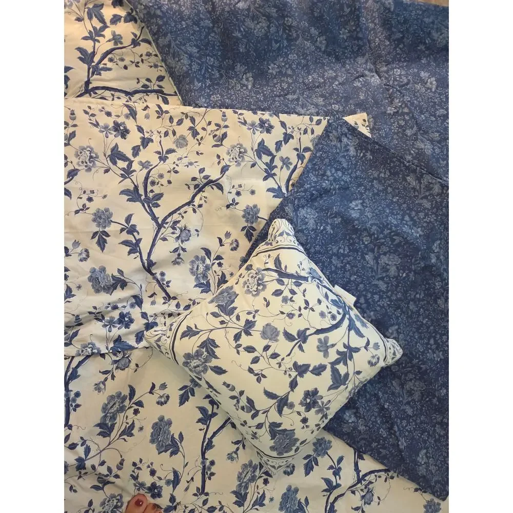 Laura Ashley Twin Emilie Blue White Floral Comforter Reversible Pillow Sham SET